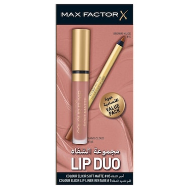 Max Factor Lip Duo Colour Elixir Lip Liner 5 Brown Nude 0.78g and Colour Elixir Soft Matte Liquid Lipstick 05 Sand Cloud 4ml