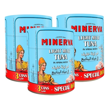 مينيرفا قطع تونة  في مياه الينابيع، 145 غرام، عبوة من 3 قطع