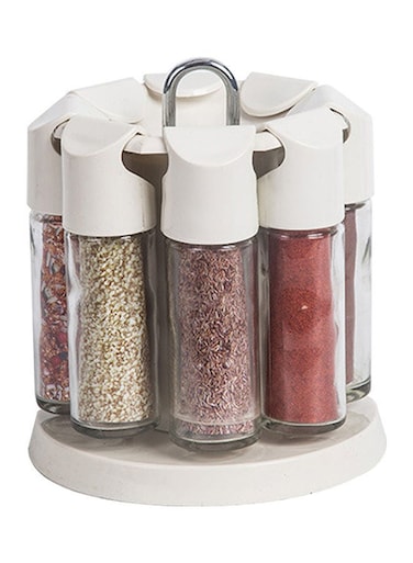 8-Piece Rotating Spice Jar Set Clear/White 15.5x13cm
