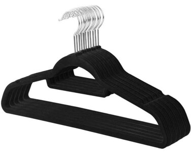 Dot Gift&Acirc;&reg; 10-Pack 42cm Black Non-Slip Velvet Hangers - Slim Space-Saving Coat &amp; Pant Hangers with 360&Acirc;&deg; Swivel Hook