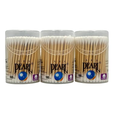 Sea Pearl Bamboo Cotton Swabs 100 Buds Pack of 3