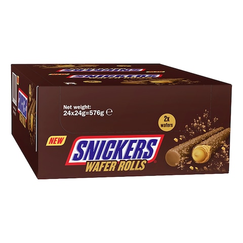 Snickers Chocolate Wafer Rolls 24g Pack of 24