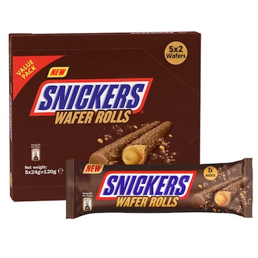 Snickers Chocolate Wafer Roll, 24g Pack of 5