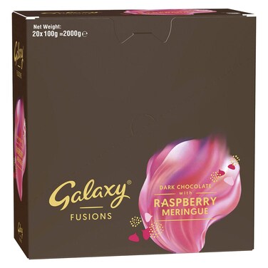Galaxy Fusions Dark Chocolate Bar with Raspberry Meringue, 100g Pack of 20