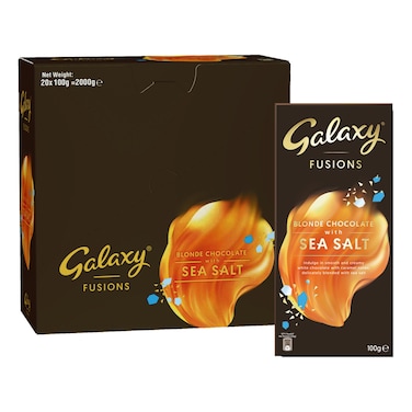 Galaxy Fusions Blonde Chocolate Bar with Sea Salt, 100g Pack of 20