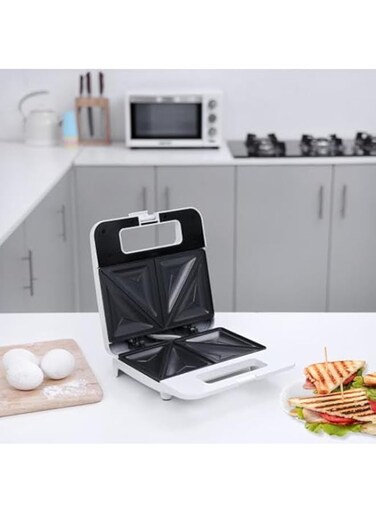 Olsenmark Sandwich Maker with Non-Stick Coating, 2 Slice - Cool Touch Handle with Locking System - Thermostatically Controlled - Thermal Cut-Out, Thermo-Fuse - Light Indicator
