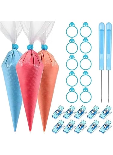 MISTHO 122Pieces Tipless Piping Bags - 100pcs Disposable Piping Pastry Bag for Royal Icing/Cookies Decorating - 10 Pastry Bag Ties,10 Clips 2 Scriber Needle - Cookie/Cake Decorating Tools
