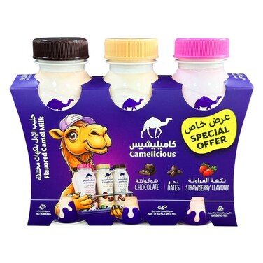 Camelicious Flavoured Camel Milk Chocolate Dates Strawberry 210ml Pack of 3