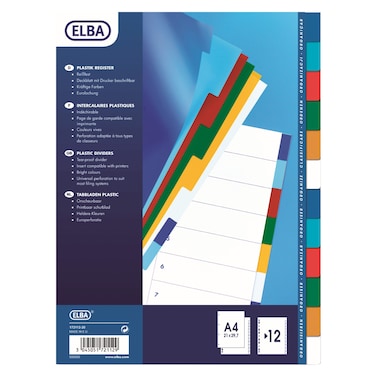 Elba Neutral Dividers Assorted A4 12 Tabs