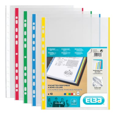 إلبا إيدج حافظة الأوراق مثقوبة ملونة مقاس A4، 10 جيوب