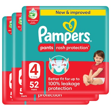 Pampers Rash Protection Pants Size 4 9-14kg Mega Pack 52 Pants Pack of 3