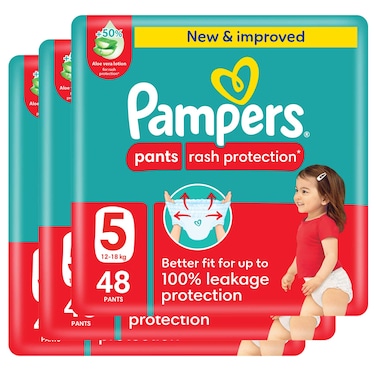 Pampers Rash Protection Pants Size 5 12-18kg Mega Pack 48 Pants Pack of 3