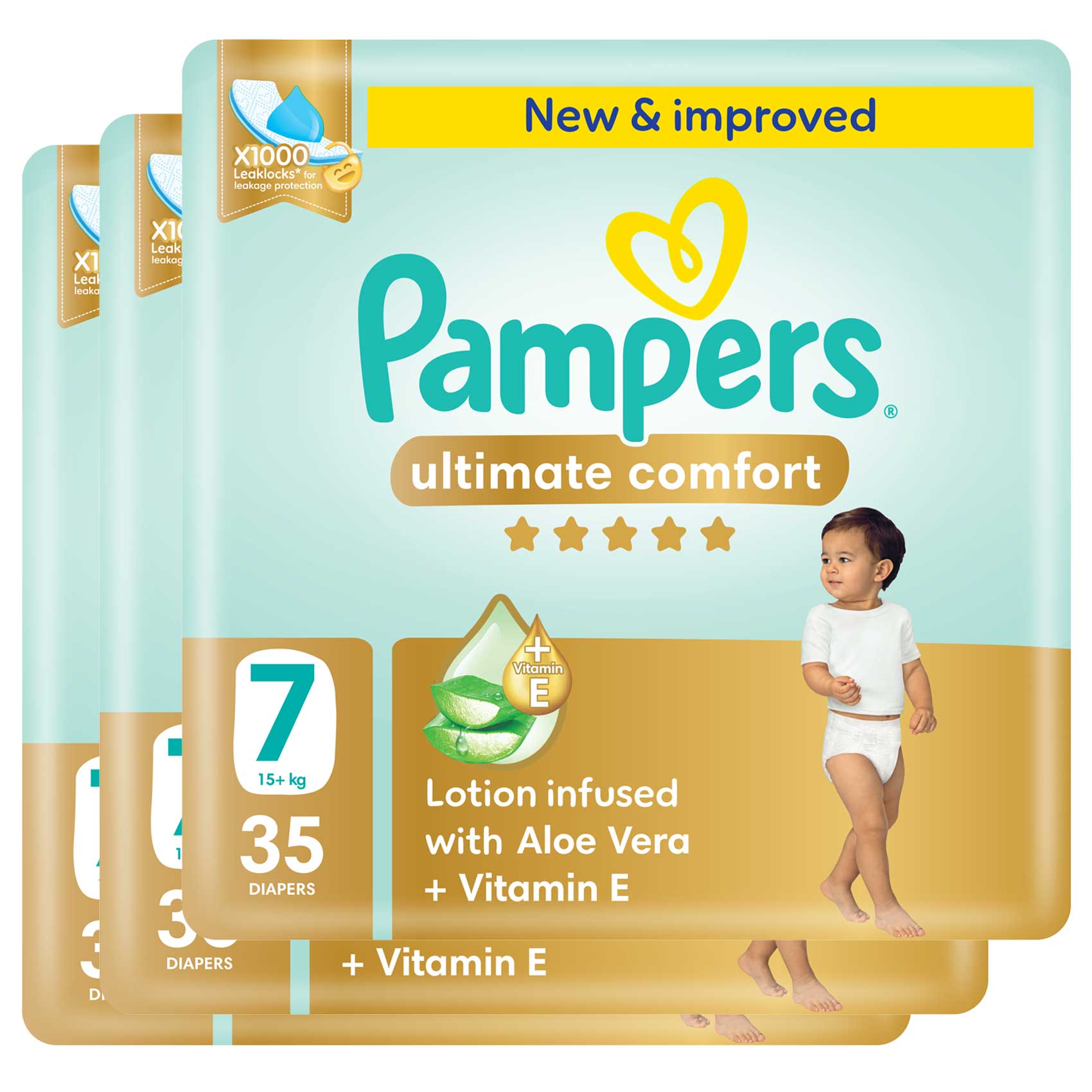 Online Exclusive Pampers Ultimate Comfort Diapers with Aloe Vera Plus Vitamin E Size 7 15kg+ Giant Pack 35 Diapers Pack of 3 105 Diapers