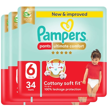 Pampers Ultimate Comfort Diaper Pants Size 6 16kg+ Mega Pack 34 Pants Pack of 3
