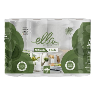 إيلا لفافة مناديل مطبخ مكونة من طبقتين، 90 ورقة حزمة من 4