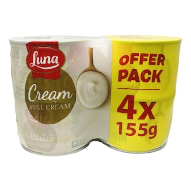 لونا كريمة معقمة كاملة الدسم 155 غرام من 4 قطع