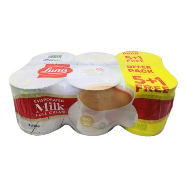 لونا حليب مبخر كامل الدسم سهل الفتح  عبوة 170 غرام - 6 قطع