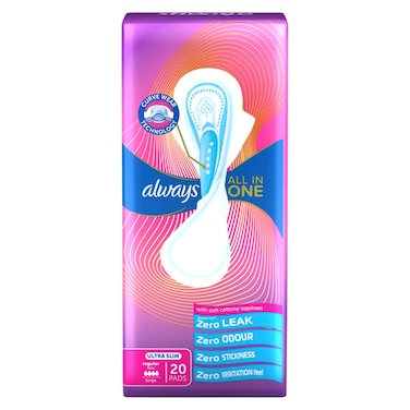 Always All-in-One Ultra Slim Regular Sanitary Pads Large 20 Pads