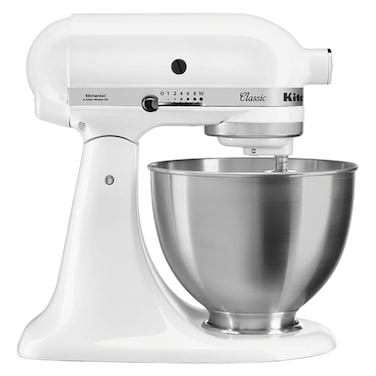 كيتشن إيد خلاط قائم - ستاند ميكسر -كلاسيك Tilt-Head 5K45SSBWH، سعة 4.3 لتر، بقدرة 275 واط، مزود بوعاء قابل للإزالة، أبيض