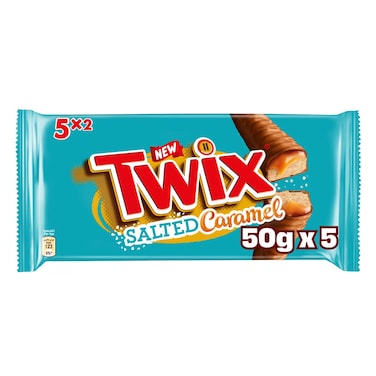 Twix Salted Caramel Chocolate Bar, 2 Bars, Pack of 5x50g