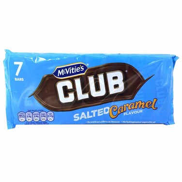 McVitie's Club Salted Caramel Flavour Milk Chocolate Covered Biscuit Bars, 154g