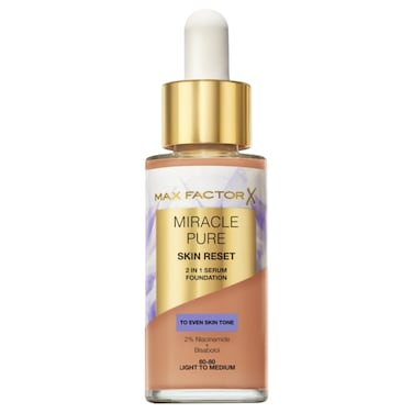 Max Factor X Miracle Pure 2-in-1 Skin Reset Serum Foundation, 60-80 Light to Medium