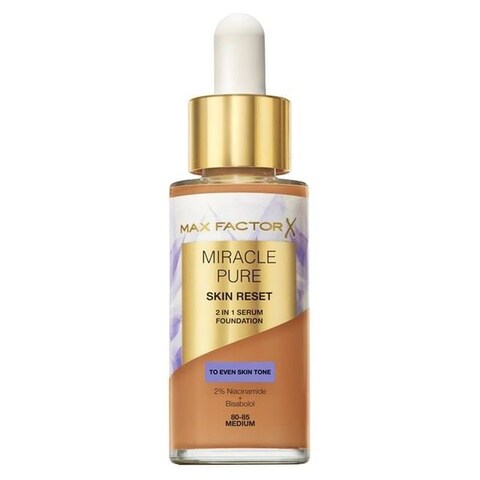 Max Factor X Miracle Pure 2-in-1 Skin Reset Serum Foundation 80-85 Medium 30ml