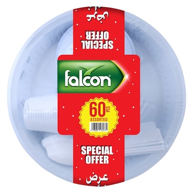Falcon Plastic Plates 26cm with Plastic Bowls 237ml and Plastic Cups 178ml 60 PCS