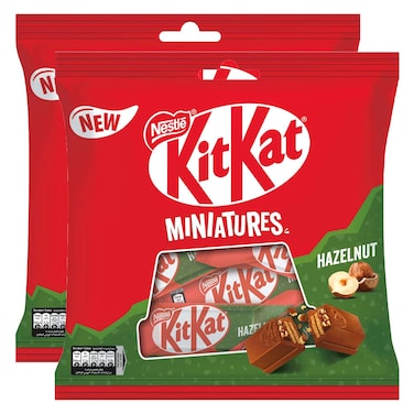 Nestle KitKat Miniatures Hazelnut Filling Milk Chocolate Covered Wafer Bars 107g Pack of 2