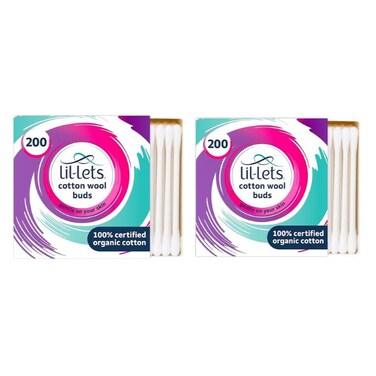 Lil-Lets Organic Cotton Wool Buds 200 Buds Pack of 2