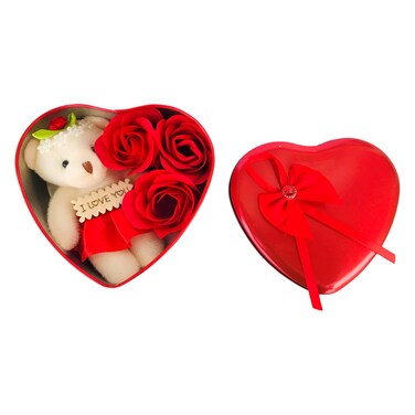 صندوق هدايا زهور مع دب تيدي 7839