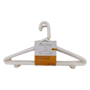 Eco Home Plastic Hangers with Hook White 42cm 10 PCS