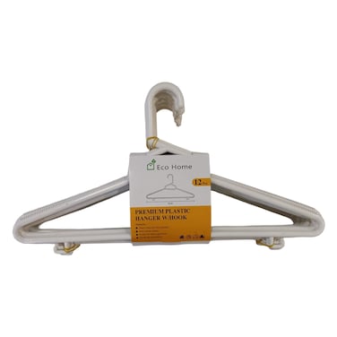 Eco Home Plastic Hangers with Hook White 42cm 12 PCS