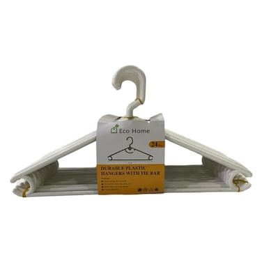 Eco Home Plastic Hangers with Tie Bar White 41cm 24 PCS