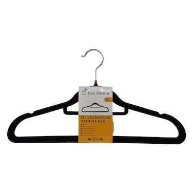 Eco Home Plastic Velvet Hanger with Tie Bar 42cm 3 PCS