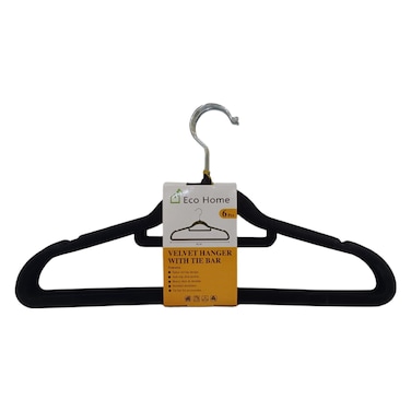 Eco Home Plastic Velvet Hanger with Tie Bar 42cm 6 PCS