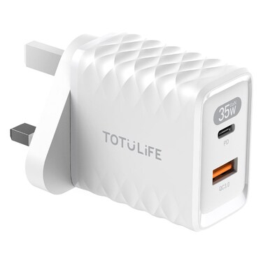 توتو لايف شاحن حائط   جي أي أن بي دي و QC3.0 بمنفذين بقوة 35 وات - ابيض