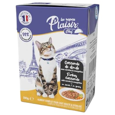 لا ريباس بلازير شيف طعام للقطط البالغة بطاجن الديك الرومي مع الجزر والكوسة بصلصة اللحم 190 غرام