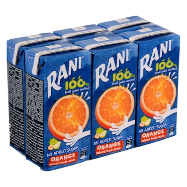 Rani Tetra Pack No Added Sugar Orange Mixed Fruit Drink 200ml Pack of 6