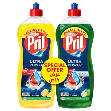 Pril Ultra Power Dishwasher Liquid Lemon and Ultra Power Dishwasher Liquid Apple 1.5L+1.5L