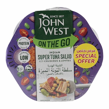 John West On The Go Indian Super Tuna Salad with Couscous and Lentils 220g Pack of 2