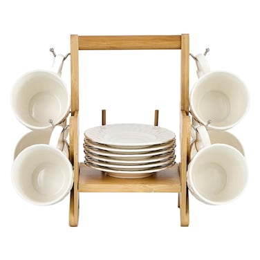 Shallow S&amp;A Tea Cup and Saucer Set with Bamboo 180ml 12 PCS