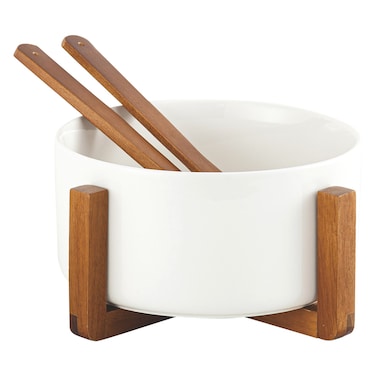 Acacia Porcelain Salad Bowl with Spoon 20cm