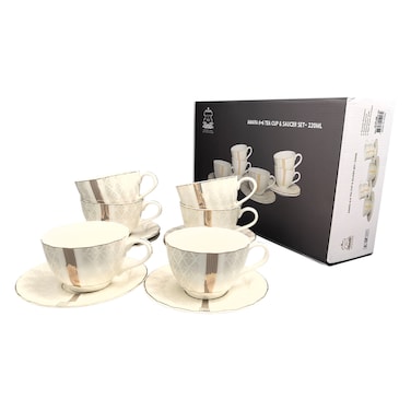 Shallow S&amp;A Amara Tea Cup and Saucer Set 220ml 12 PCS