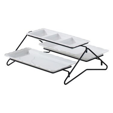 2 Tier Rectangular Plate with Black Stand
