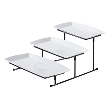 3 Tier Rectangular Plate with Black Stand