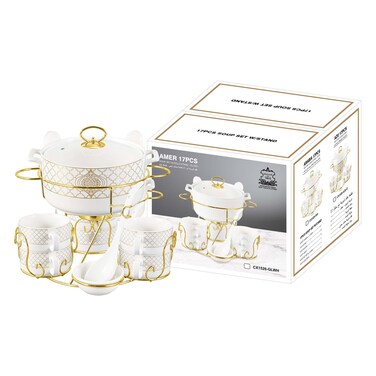 Shallow S&amp;A Amer Soup Set with Gold Stand 17 PCS