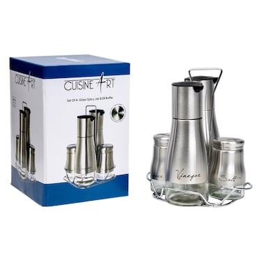كويزين آرت طقم برطمان توابل زجاجي وزجاجة زيت 4 قطع