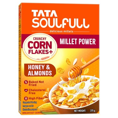 Tata Soulfull Crunchy Corn Flakes Plus Millet Power Honey and Almonds 375g