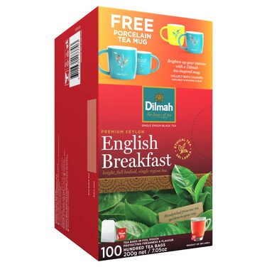 Dilmah English Breakfast Tea Bags with Mug 100 Tea Bags